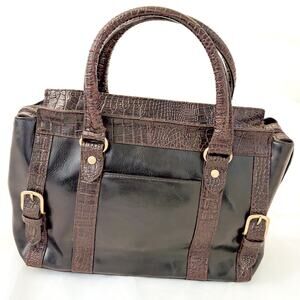 GAL Brown Faux Leather Doctor Purse Handbag Croc Embossed Bowling Bag Minimalist